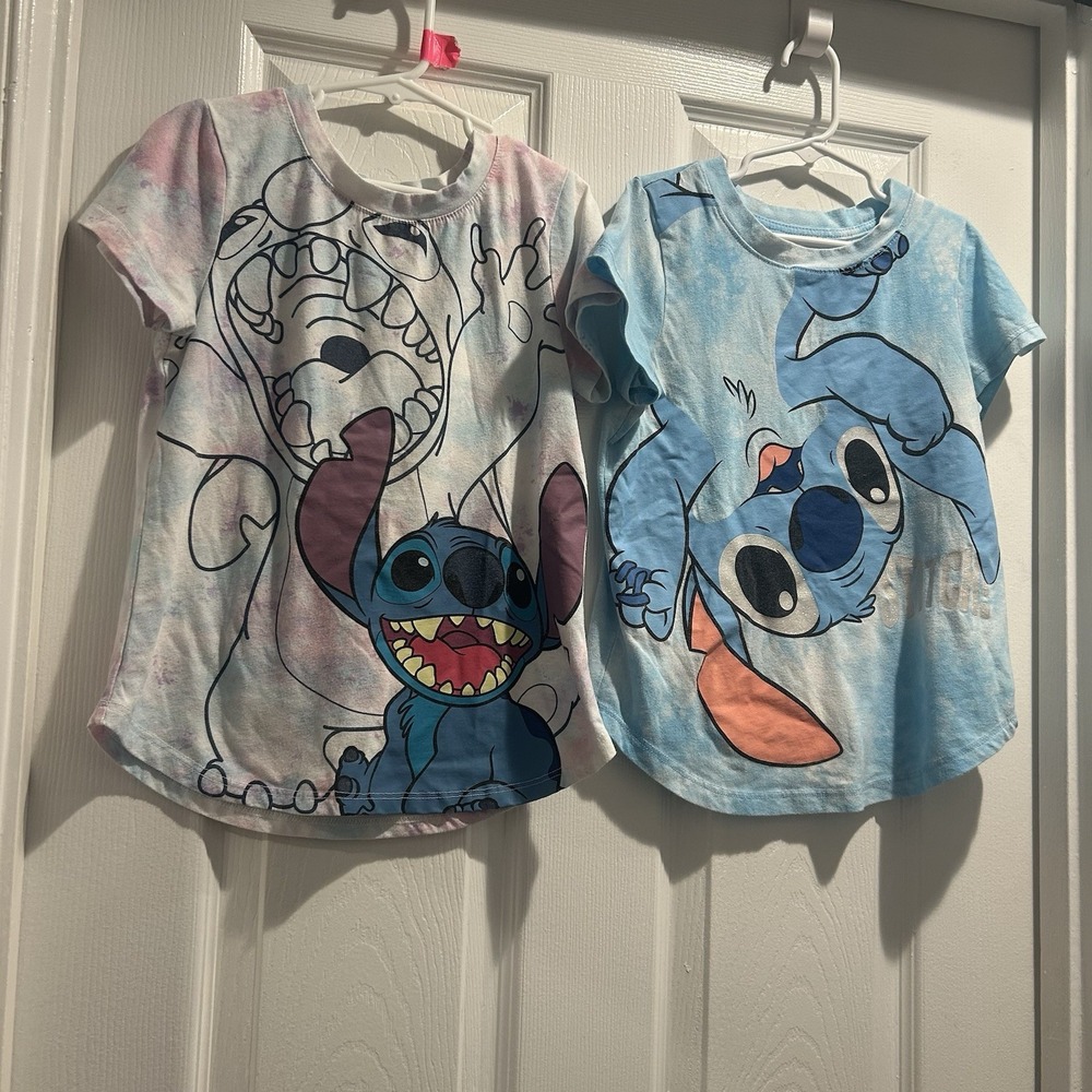 Girl's Disney Stitch Graphic Tee 2-Pack Tie-Dye Short Sleeve Shirts Size M